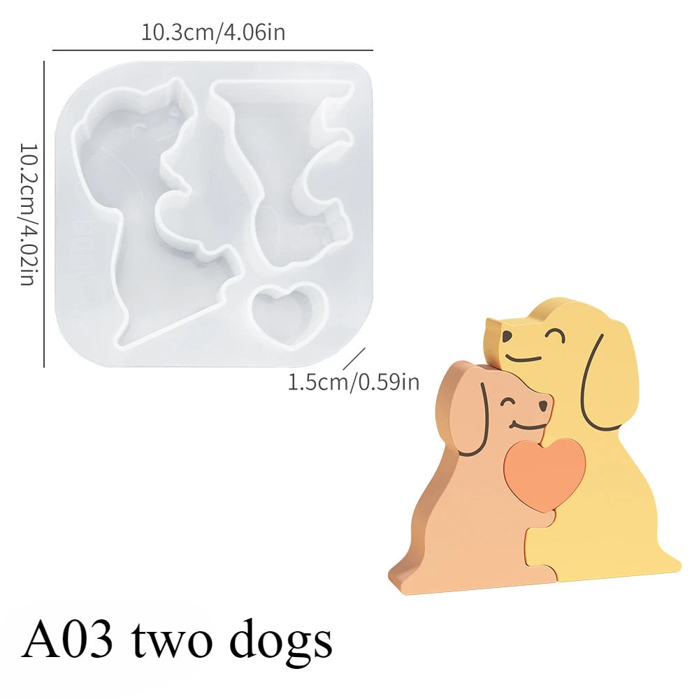 Dogs Family Puzzles Clay Silicone Mold Cat Bear Elephant Gypsum Plaster Mould Animal Craft Ornament Cement Concrete Resin Mold