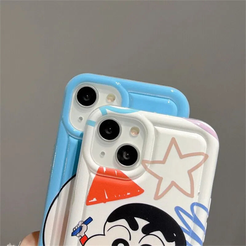 3D Rotating Crayons Shin-Chans Phone Case For IPhone 16 15 14 Pro Max Plus 11 13 12 Mini Pro Max Cover Airbag Clear Soft Casing