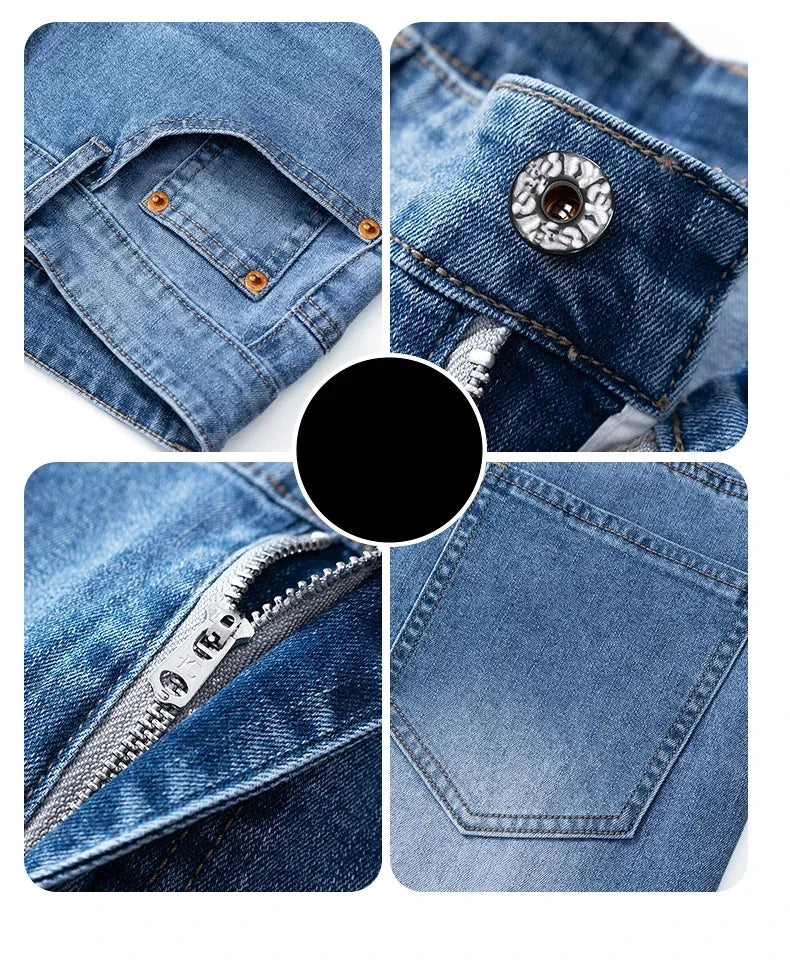 Summer Thin Straight Jeans Men's Clothing Soft Breathable Trousers Male Brand Comfortable Business Loose Denim Pants Retro Y2K