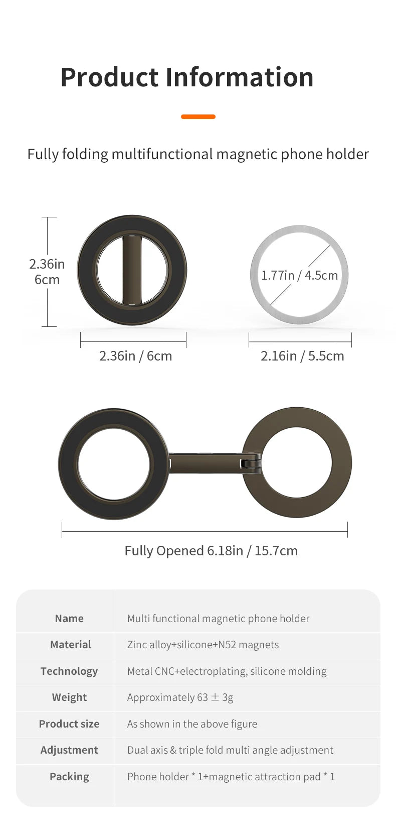 Double Magnetic Cell Phone Ring Holder Compatible with iPhone 16 12 13 12 eries MagSafe Removable Cell Phone Grip tablet ipad