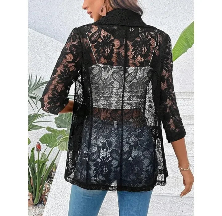Women's Blazer Autumn 2024 New Lace Patch Single Breasted Flap Detail Y2k Coat Work Office Female Fashion Elegant Daily Jacket