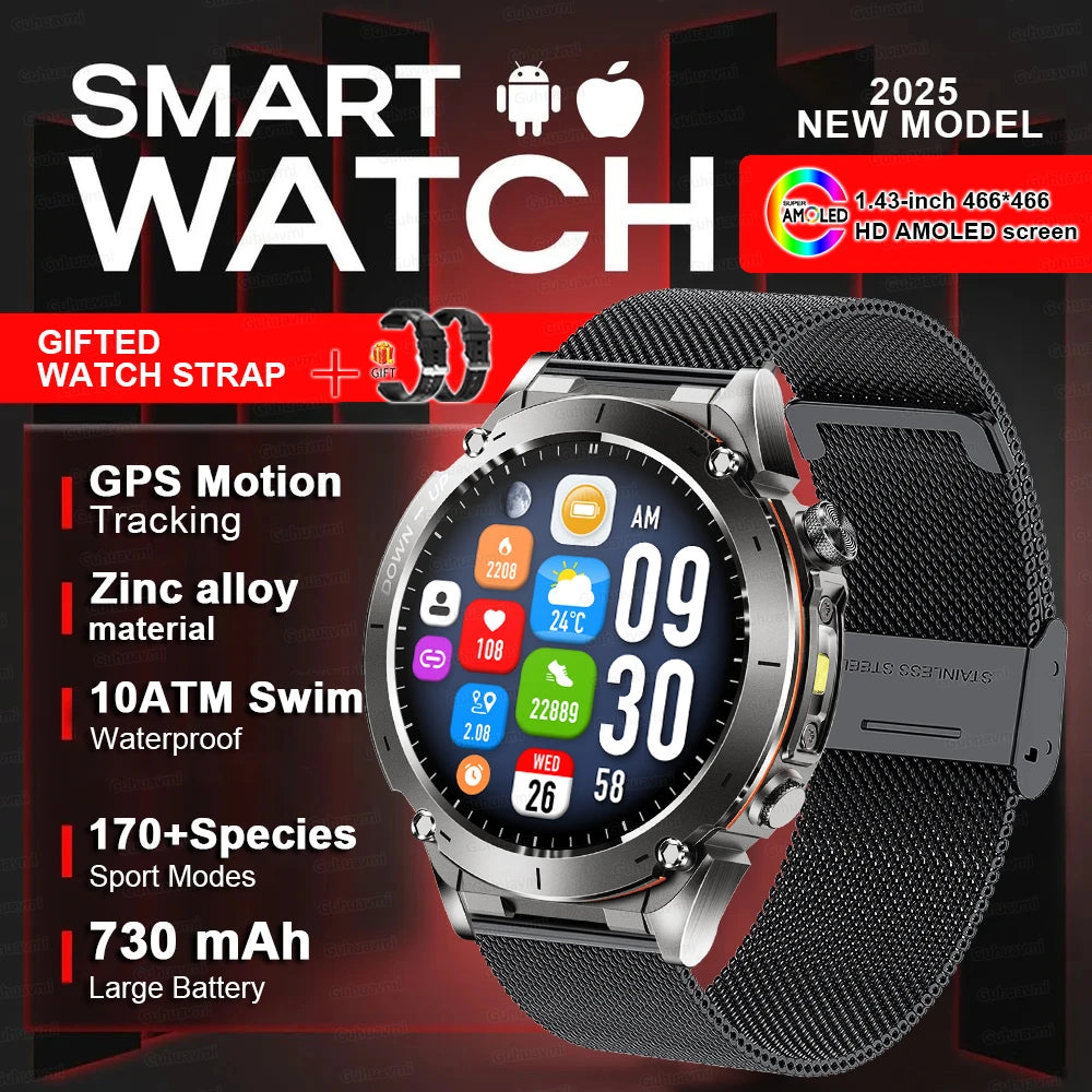 Men New Outdoors Sports Military GPS SmartWatch 10ATM Waterproof 730mAh High Battery Compass NFC HD Call For Huawei Xiaomi Watch