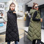 Women's Sleeveless Vest Long Down Padded Jacket Solid Color Hooded Loose Ladies Fashion Casual Warm Winter Jacket Vest Women