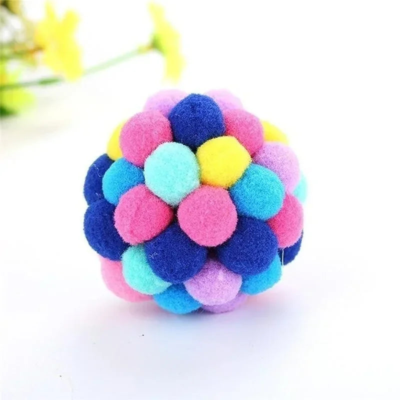Pet Toy Cat Toys Cat Plush Ball Toys Pet Bouncy Bell Ball Toy Colorful Pompoms Pet Supplies Random Color