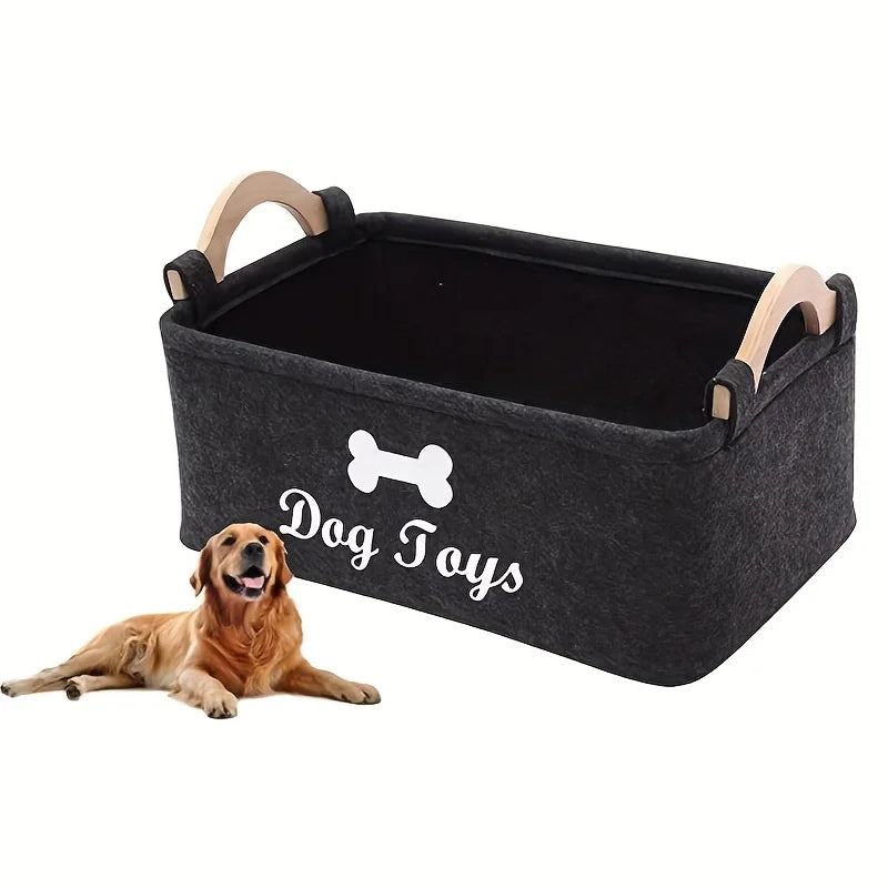 Felt Pet Toy Storage Basket Foldable Dog Toy Box Large Capacity Storage Basket for Dog Cats Household Storage Container
