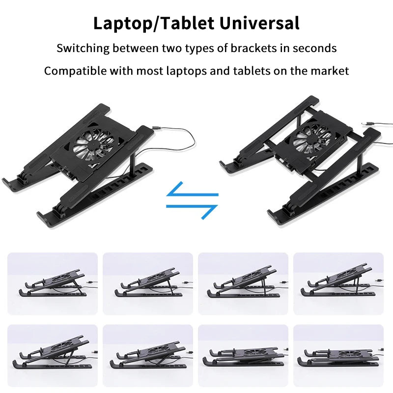 Laptop Cooler Base Stand Foldable Laptop Cooling Pad Holder Portable Notebook Radiator Bracket Heighten Rack With 1 Cooling Fans