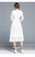 Lace White Prom Dress Women 2023 Summer Autumn Long Sleeve Sexy Slash Neck A Line Midi Party Vestidos Flower Embroidery