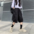 Zoki Streetwear Harajuku Oversize Bf Cargo Shorts Hip Hop Fashion High Waist Women Big Pockets Casual Shorts Summer Loose Shorts