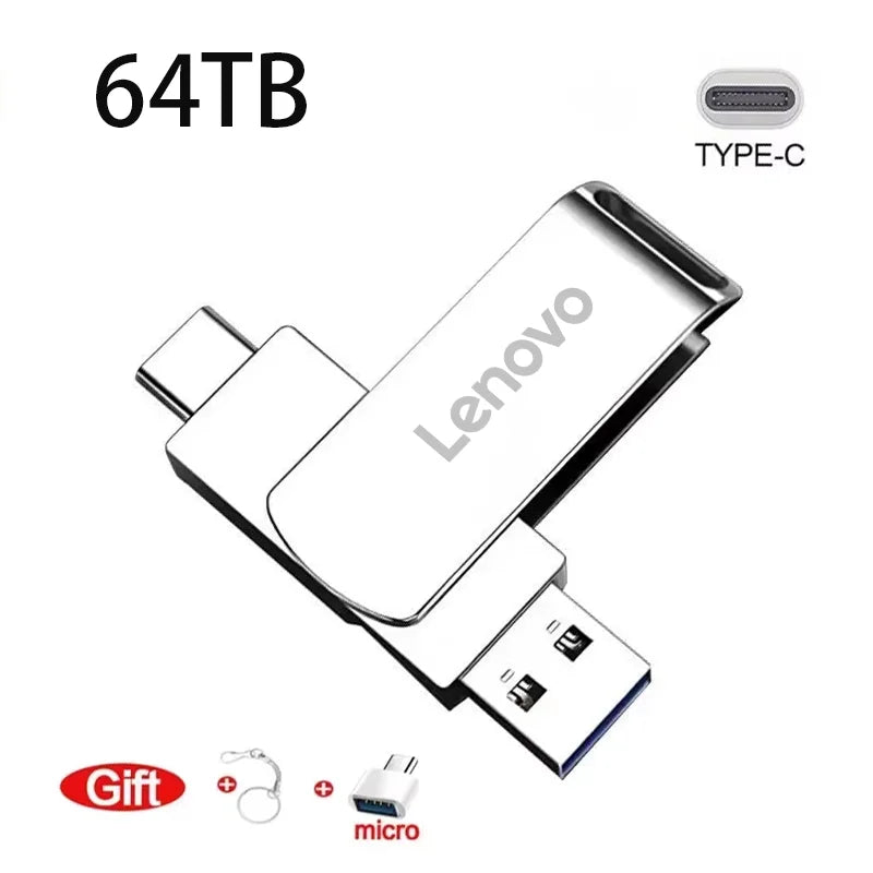 Lenovo 64TB USB 3.2 Pen Drive 16TB High Speed Transfer Metal Portable SSD Pendrive Cle 4TB U Disk Flash Drive Memoria USB Stick