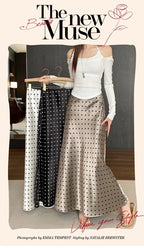 Spring 2025 High-Waisted Hoop Skirt Women's Vinegar Slimfish Tail Skirt A- Line Flared Hip Covering Long Dress