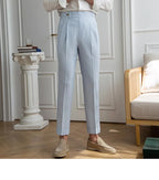 High-end Striped Men's Suit Pants Spring Summer Thin Italian Straight Casual Trousers Blue Paris Buckle Business Trousers