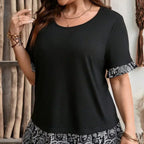 Plus Size Women's Shirts 2025 Female Fashion New Summer Classical Casual Loose Blouses Short Sleeve O Neck Elegant Printing Tops