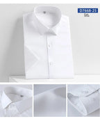 2023 Summer Short Sleeve High Density Silky Material Solid  Elastic Business Men Dress Shirts No Pocket Stretch Clothes