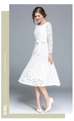 Lace White Prom Dress Women 2023 Summer Autumn Long Sleeve Sexy Slash Neck A Line Midi Party Vestidos Flower Embroidery