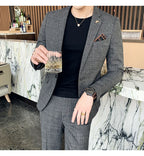 Men Luxury Slim Fit Check Suits Men Boutique Business Casual Formal Suits Sets Blazers+Pants Wedding Social Tuxedo Dress Homme