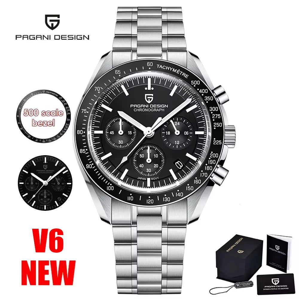 2025 New PAGANI DESIGN Moon V6 Men's Watches Luxury Quartz Watch For Man Chronograph VK63 Men Gift AR Sapphire Mirror Luminous