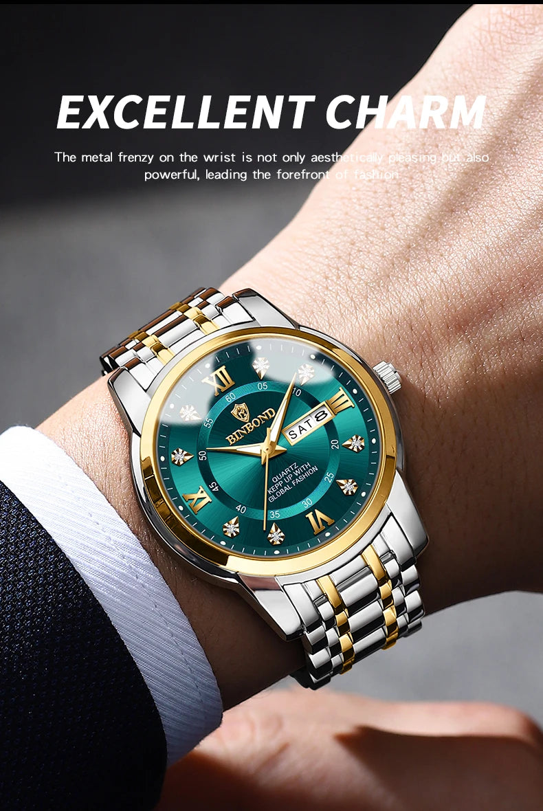 2025 Quartz Watch for Men Luxury Diamonds Gold Watch Waterproof Luminous Stainless Steel Business Men's Quartz Watch Mens Watch