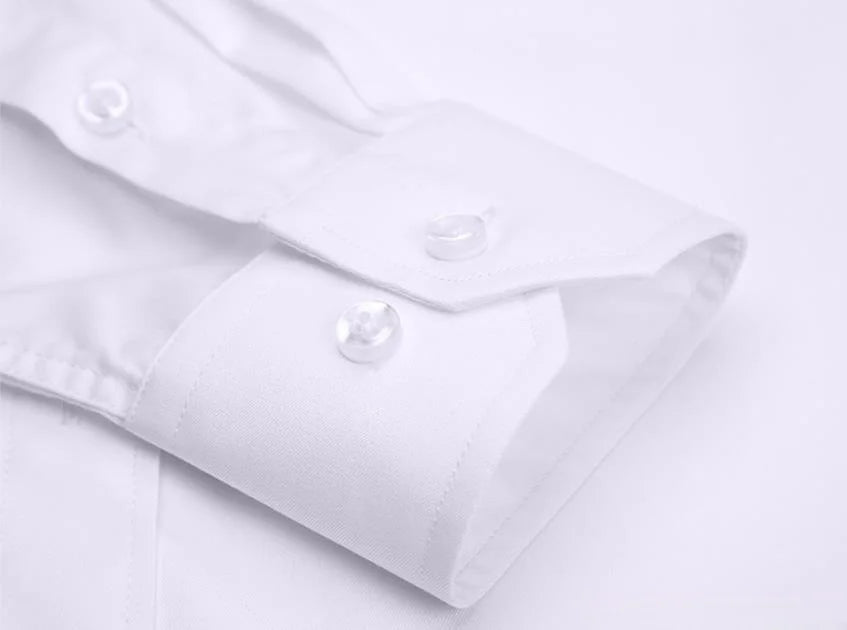 Men Formal Shirt Long Sleeve Office Solid Color Anti-Wrinkle Fashion Business Pocket White Social Pocket OfficeWhite Shirt S-5XL