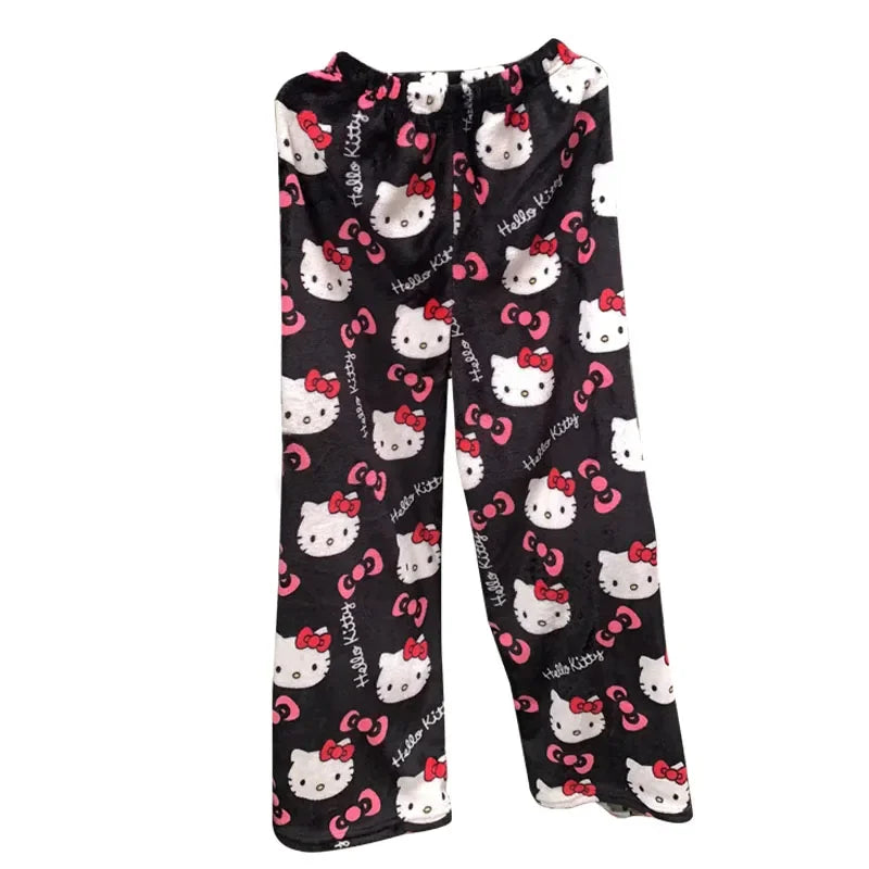 Sanrio Hello Kitty Fleece Coral Pajama Pants Soft Trousers Women Casual Home Trousers Kawaii Anime Cartoon Birthday Gift