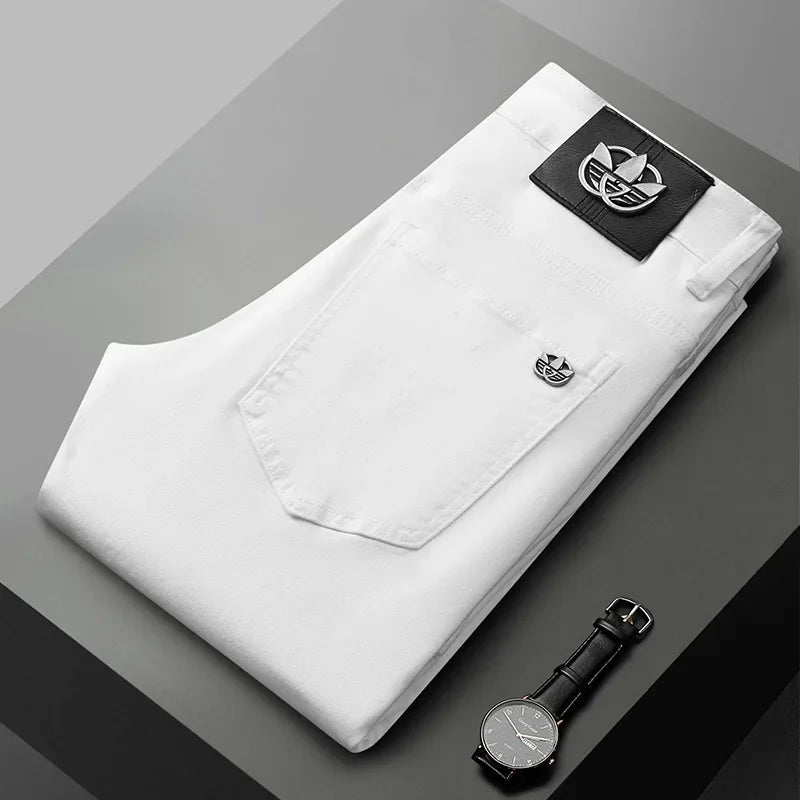 WhiteJeans Men's High-End European Style Jeans Lightweight Luxury Trendy Long Pants Business Casual Pants For Spring 2024