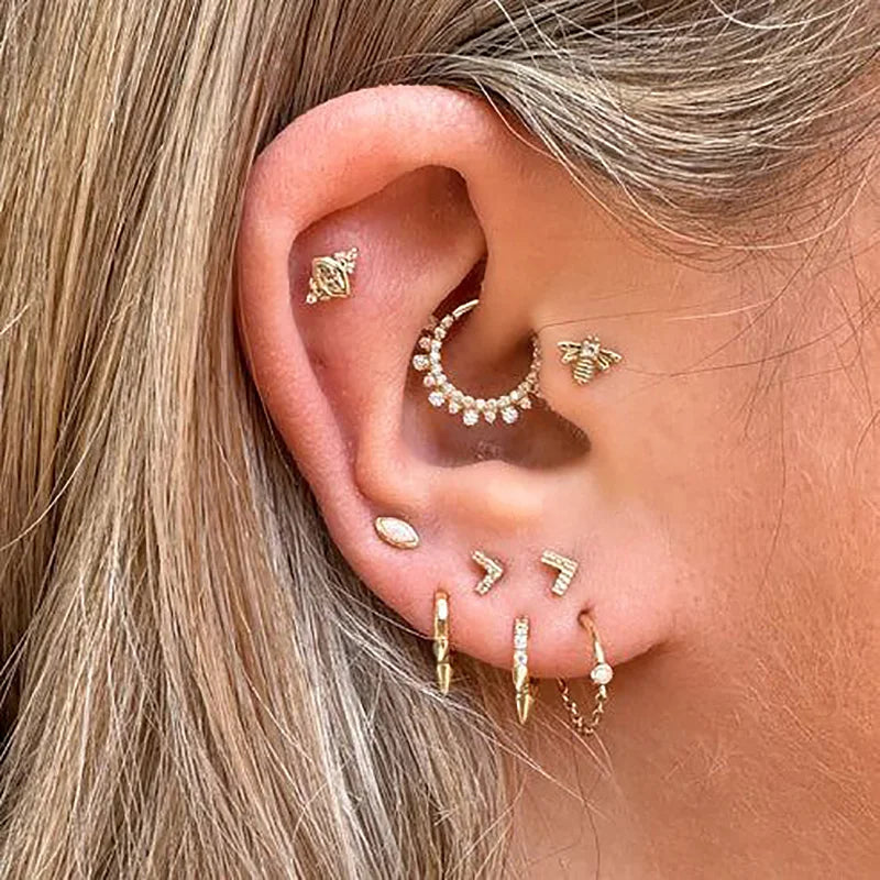 Piercing Helix Lobe Hoop Chain Earrings Zircon Gold Color Tragus Rook Ear Cartilage Accessories Women Jewelry Gift Wholesale