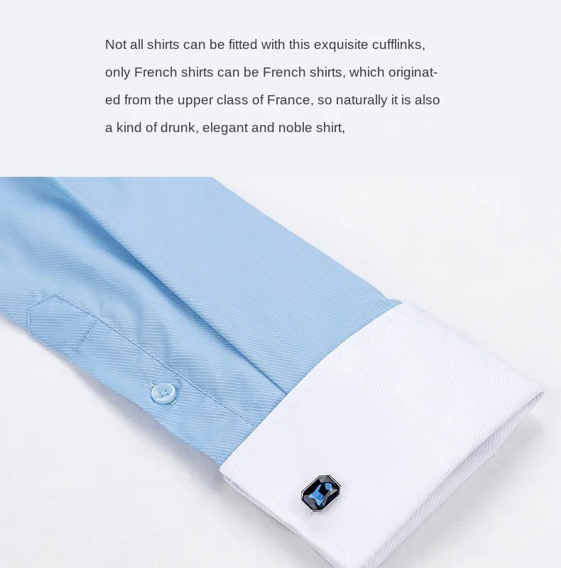 2024 Niche Chic Double Folded Sleeve Windsor Collar  Business Long-sleeved Shirt Men's High-grade  Dress random French Cufflinks