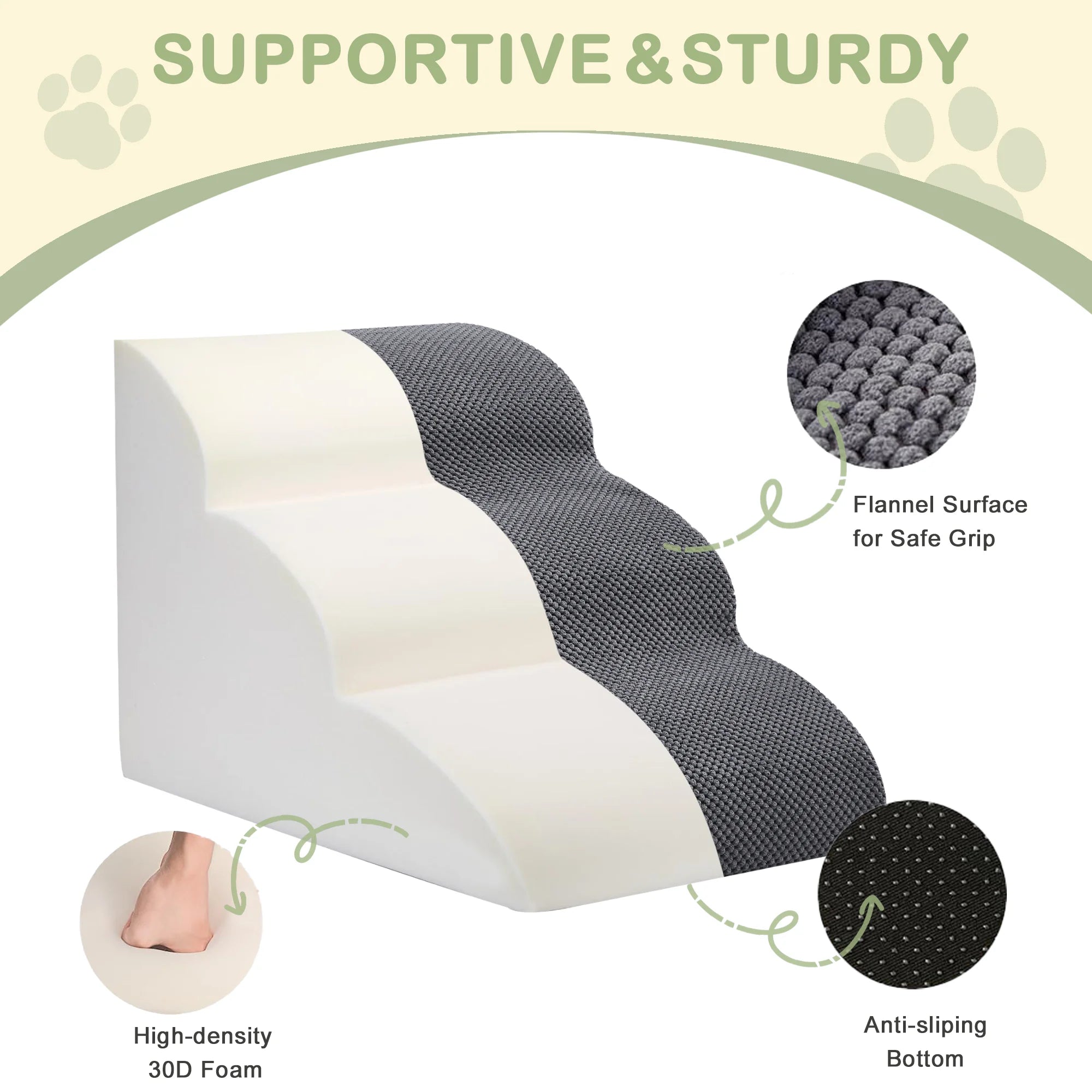 Curved Dog Stairs Ramp for High Beds 19.7" H, 4-Step Dog Steps for Small Dogs and Cats, Pet Stairs for High Bed Climbing, Grey