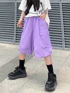 Zoki Streetwear Harajuku Oversize Bf Cargo Shorts Hip Hop Fashion High Waist Women Big Pockets Casual Shorts Summer Loose Shorts