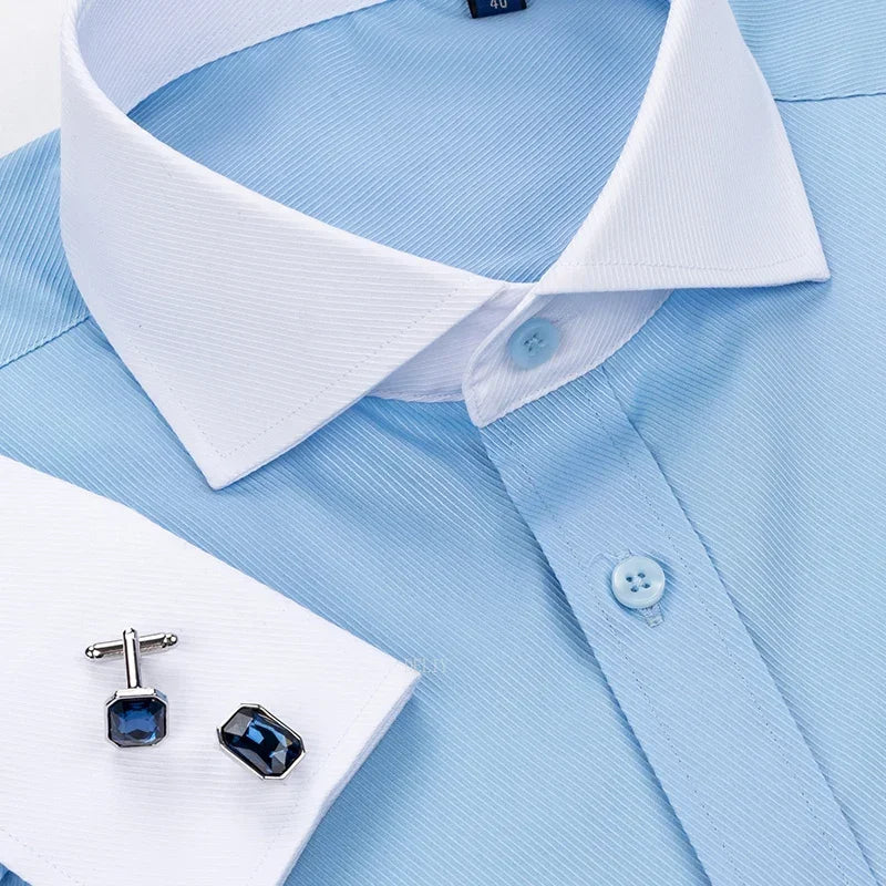 2024 Niche Chic Double Folded Sleeve Windsor Collar  Business Long-sleeved Shirt Men's High-grade  Dress random French Cufflinks