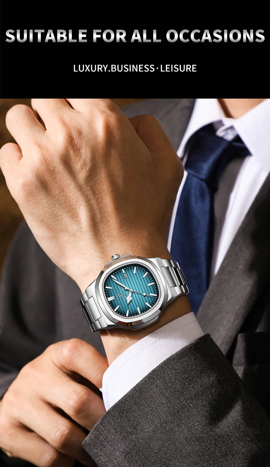 PENGAGAR Trend Men's Watches Classic Fashion Original Quartz Watch for Man Square Dial Waterproof Luminous Date Wristwatch Reloj