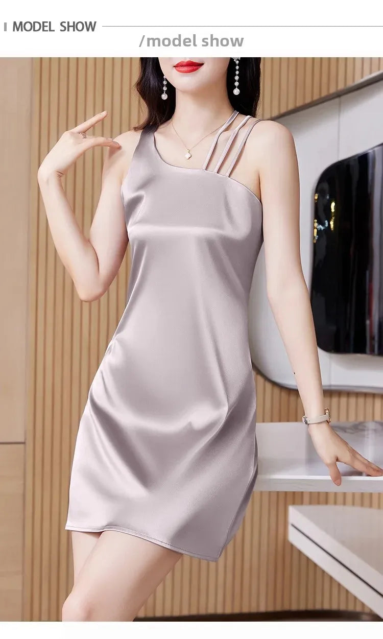 Silk Satin Halter Dress Spring Summer Sleeveless Base Vest Skirt Irregular Inner Wear Women's Clothing Dress Style