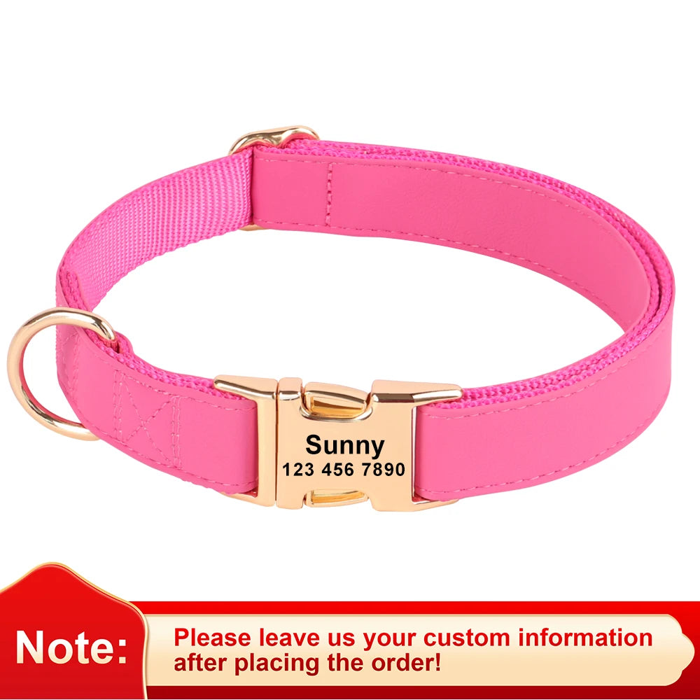 Personalized Dog Buckle Collar Customized Dog Leather Collars Free Engraving Pet Collar For Small Medium Large Dogs Bulldog Pug