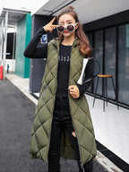 Women's Sleeveless Vest Long Down Padded Jacket Solid Color Hooded Loose Ladies Fashion Casual Warm Winter Jacket Vest Women