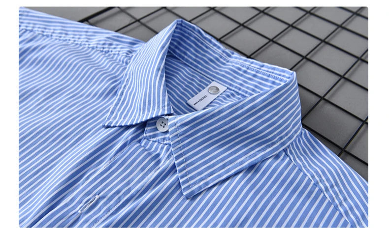 2025 Spring Summer New Casual Striped Cotton Short Sleeve Shirts for Men Clothing Soft Turn-down Collar Shirts DCC03
