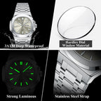 POEDAGAR Trendy Casual Wristwatch For Men Week Date Stainless Steel Man Watch Luminous Waterproof Luxury Quartz Men Watches+Box