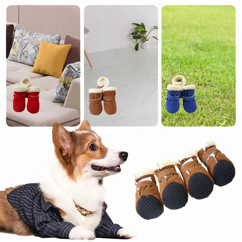 4Pcs /Set Winter Pet Shoes for Small Medium Dogs Windproof Boots Non Slip French Bulldog Chihuahua Shoes accesorios para perros