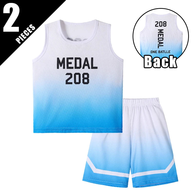 2 Pcs Summer Children's Quick Drying Sports Suit Boys' Comfortable And Breathable Multi-color Vest Girls' Running Casual Shorts