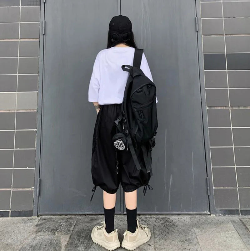 Zoki Streetwear Harajuku Oversize Bf Cargo Shorts Hip Hop Fashion High Waist Women Big Pockets Casual Shorts Summer Loose Shorts