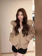 Cardigan Womens Y2k Spring Autumn Loose Hooded Knitted Coat Pure Color Casual Coats Offce Lady Streetwear Winter Clothing