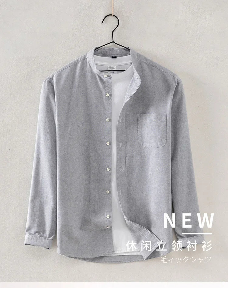 2025 Cotton Stand-up Neck Oxford Spinning Anti-wrinkle Casual  Spring  Autumn New Men's Shirt Jackets  Long Sleeve Shirt Men's