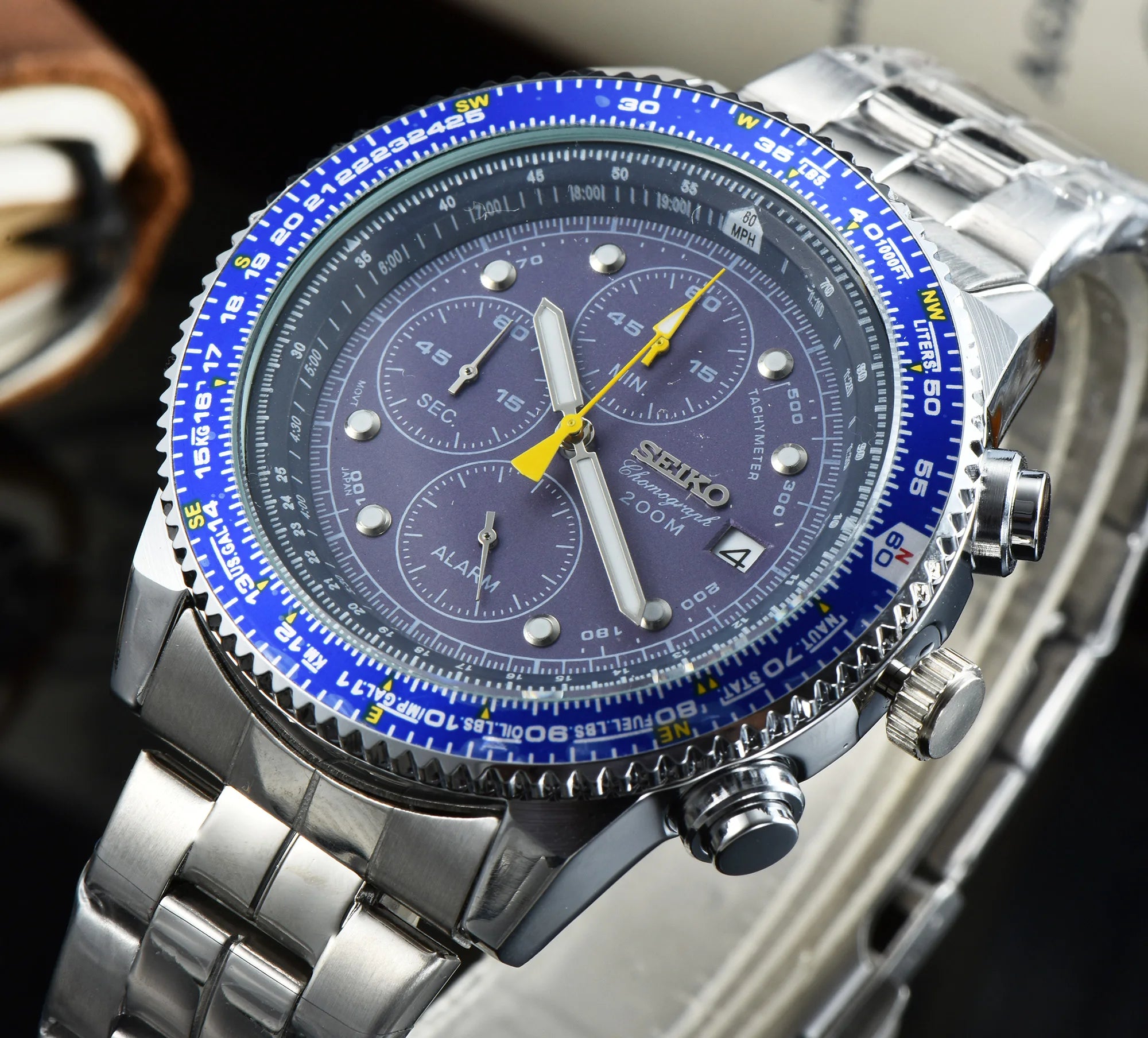 SEIKO Men's Sports Quartz Waterproof Watch, Multifunctional Dial Luminous Hands and Markers, Stainless Steel or Rubber Strap.