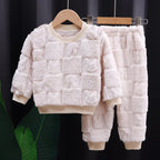 New Autumn and Winter Flange Pajamas Suits Children's Long Sleeve Top+Trousers Sets Plus Velvet Thick Home Wear 1-6 Years Old