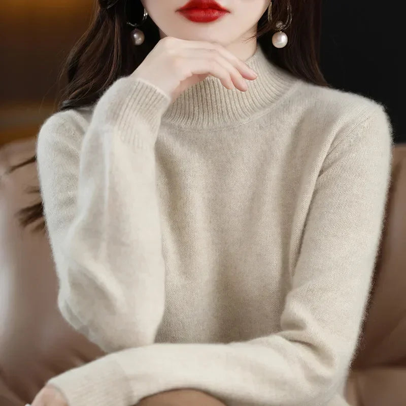 Autumn Winter Women Sweaters Long Sleeve Thick Warm Knitwears Pullovers Mock Neck Loose Sweater Korean Fashion Bottoming Shirt