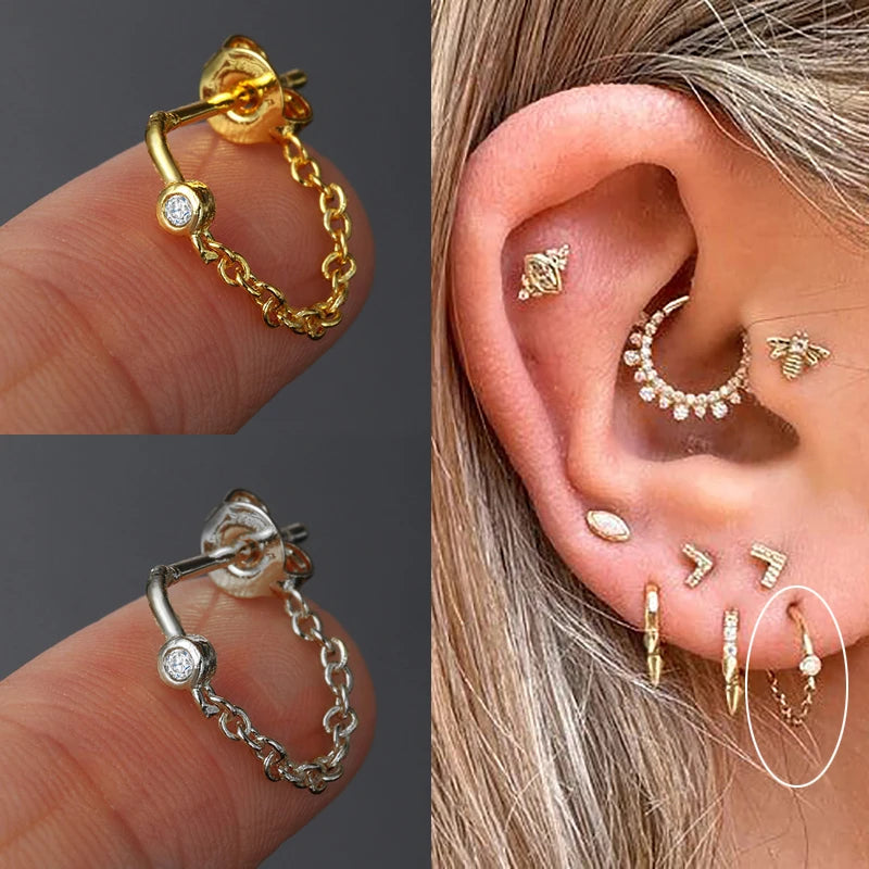 Piercing Helix Lobe Hoop Chain Earrings Zircon Gold Color Tragus Rook Ear Cartilage Accessories Women Jewelry Gift Wholesale
