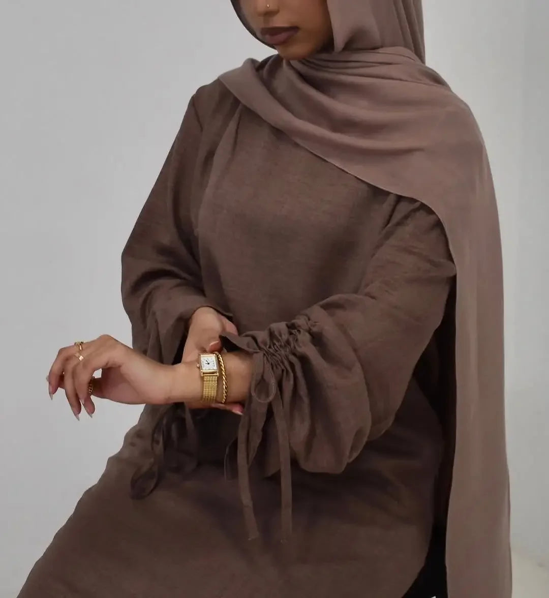 Eid Women Modest Dress Abaya String Sleeve Muslim Caftan Robe Morocco Dubai Kaftan Islam 2025 Vestidos Largos Jalabiya Ramadan