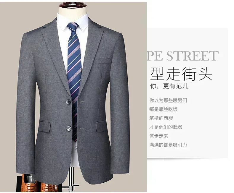 S-8XL New  (Blazer+ Pants) Men's Fashion Business Gentleman Trend Slim-fit Casual Wedding Travel Plus-size Solid Color Suit