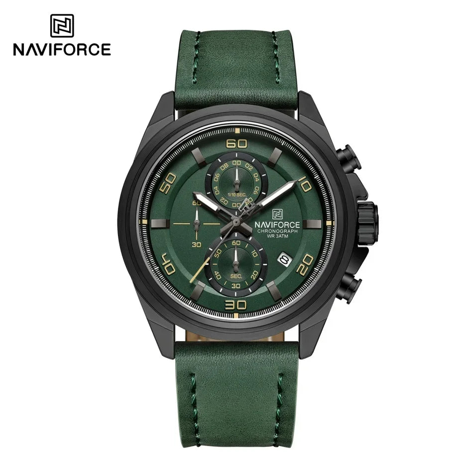NAVIFORCE  Hands Wristwatches Genuine Leather Strap Alloy Case Casual Watches Dress Watch for Men Waterproof with Date Luminous