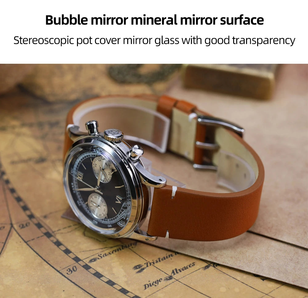 ADDIESDIVE Retro Quartz Watch for Men VK64 Multifunctional 24 Hour Chronograph Watches Bubble Mirror Glass 100m Dive Wristwatch