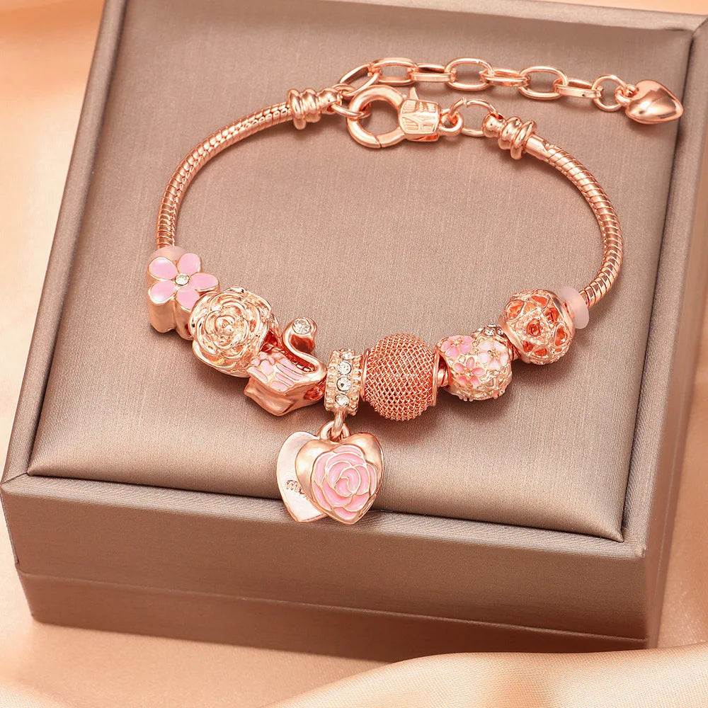 1Pcs Minimalist And Atmospheric Oil Dripping Rose Heart Bead Bracelet Fashionable Oil Painting Swan Lantern Bead Bracelets INS