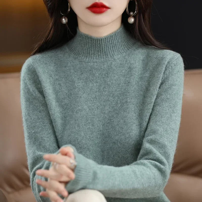 Autumn Winter Women Sweaters Long Sleeve Thick Warm Knitwears Pullovers Mock Neck Loose Sweater Korean Fashion Bottoming Shirt